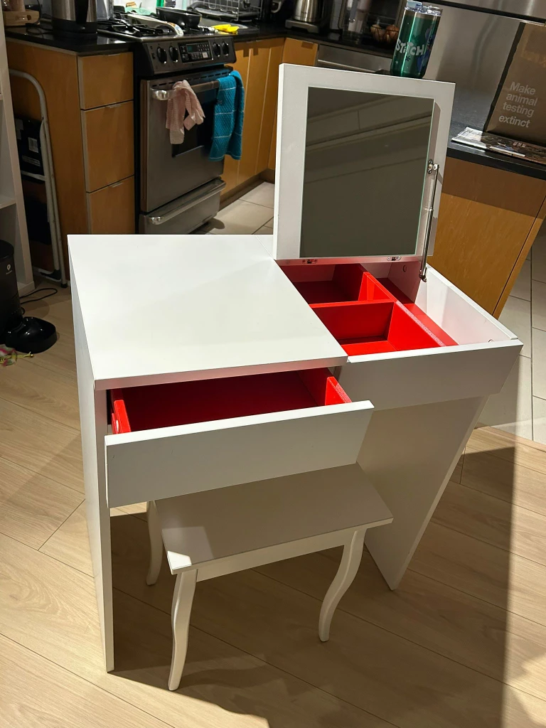 White Vanity Table with Stool - photo 2