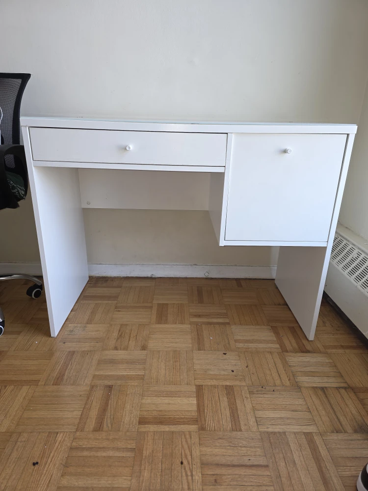 White Desk with Drawer and Cabinet