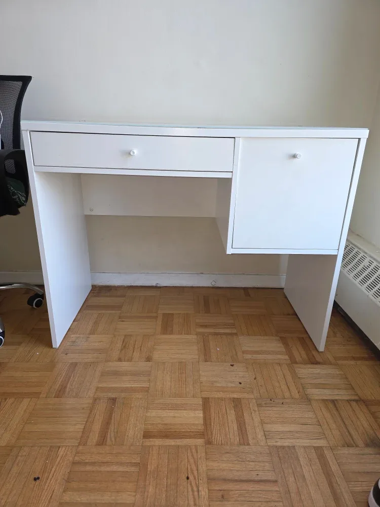 White Desk with Drawer and Cabinet