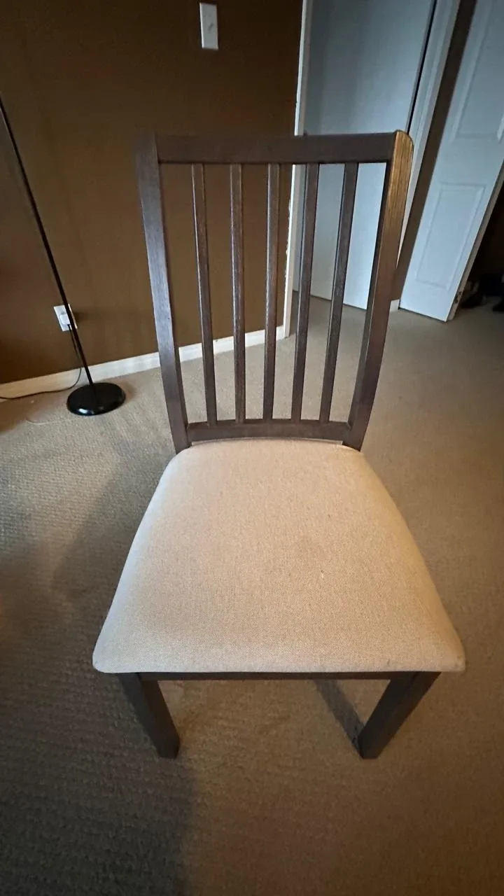 2 Wooden Dining Chair with Beige Seat - 5$ each thumbnail