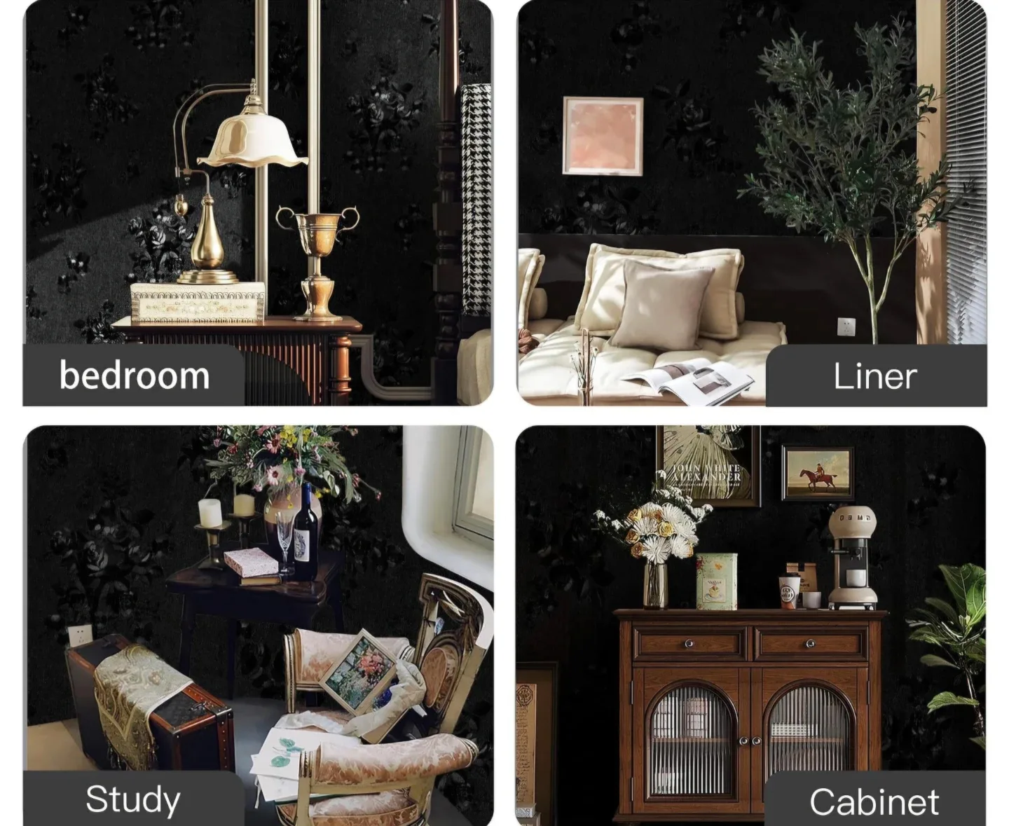 Peel and Stick Black Floral Embossed Wallpaper 17.7''x236'' image indicator(7)