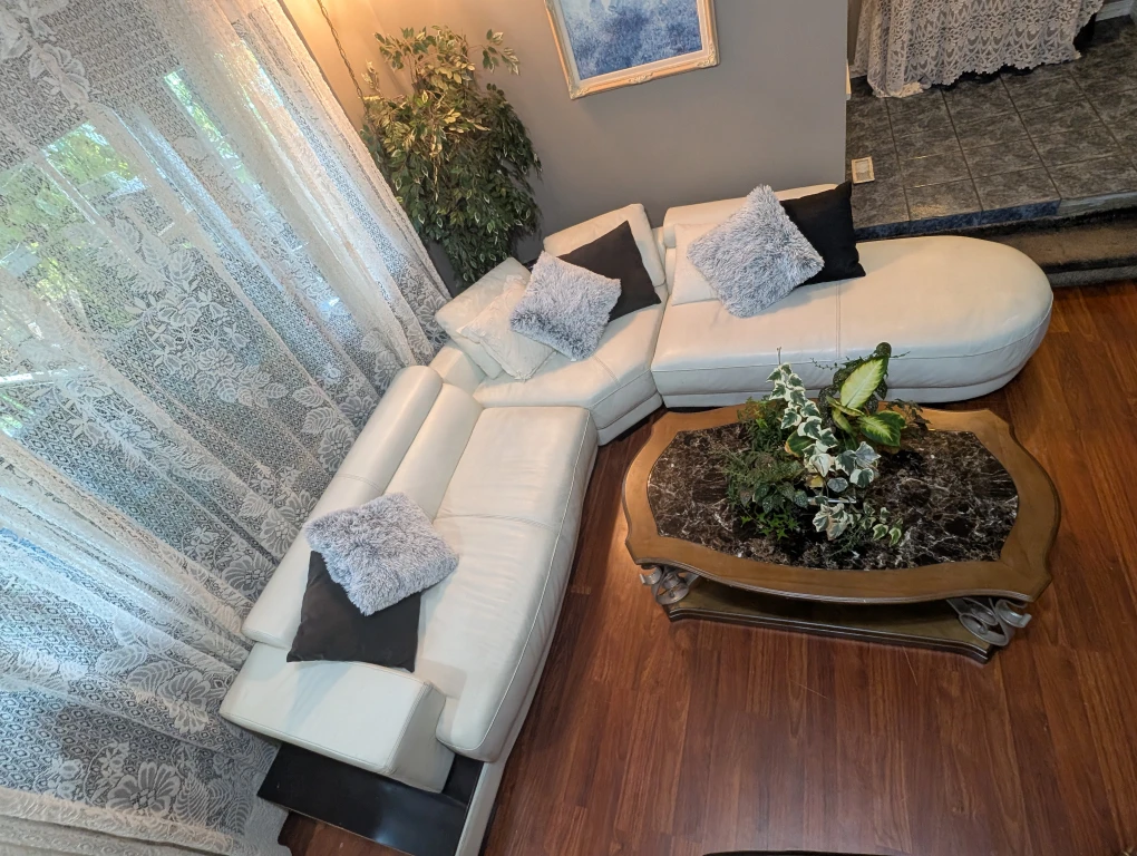 White Leather Sectional Sofa - photo 2