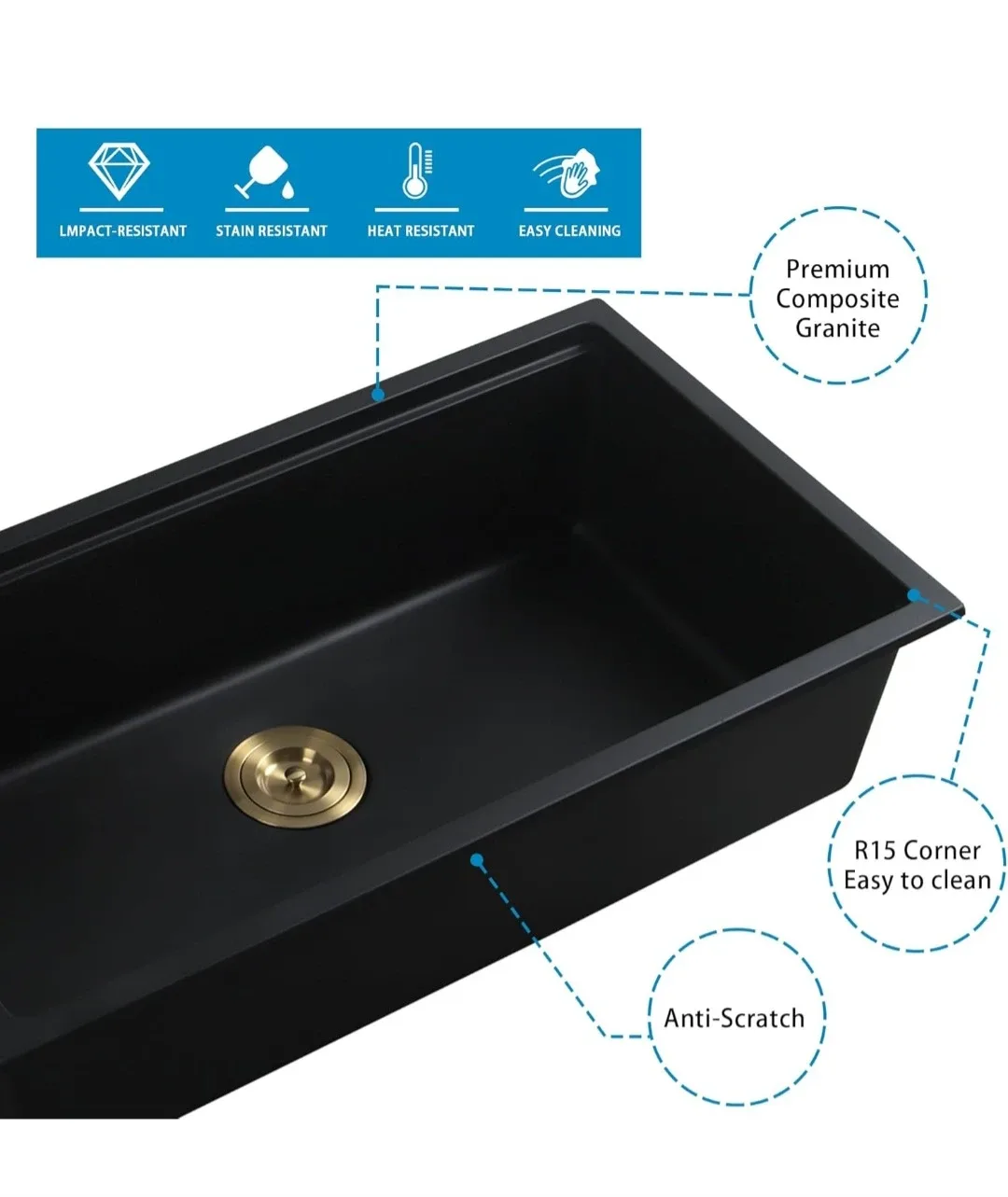 32" x 18" Black Kitchen Sink image indicator(7)