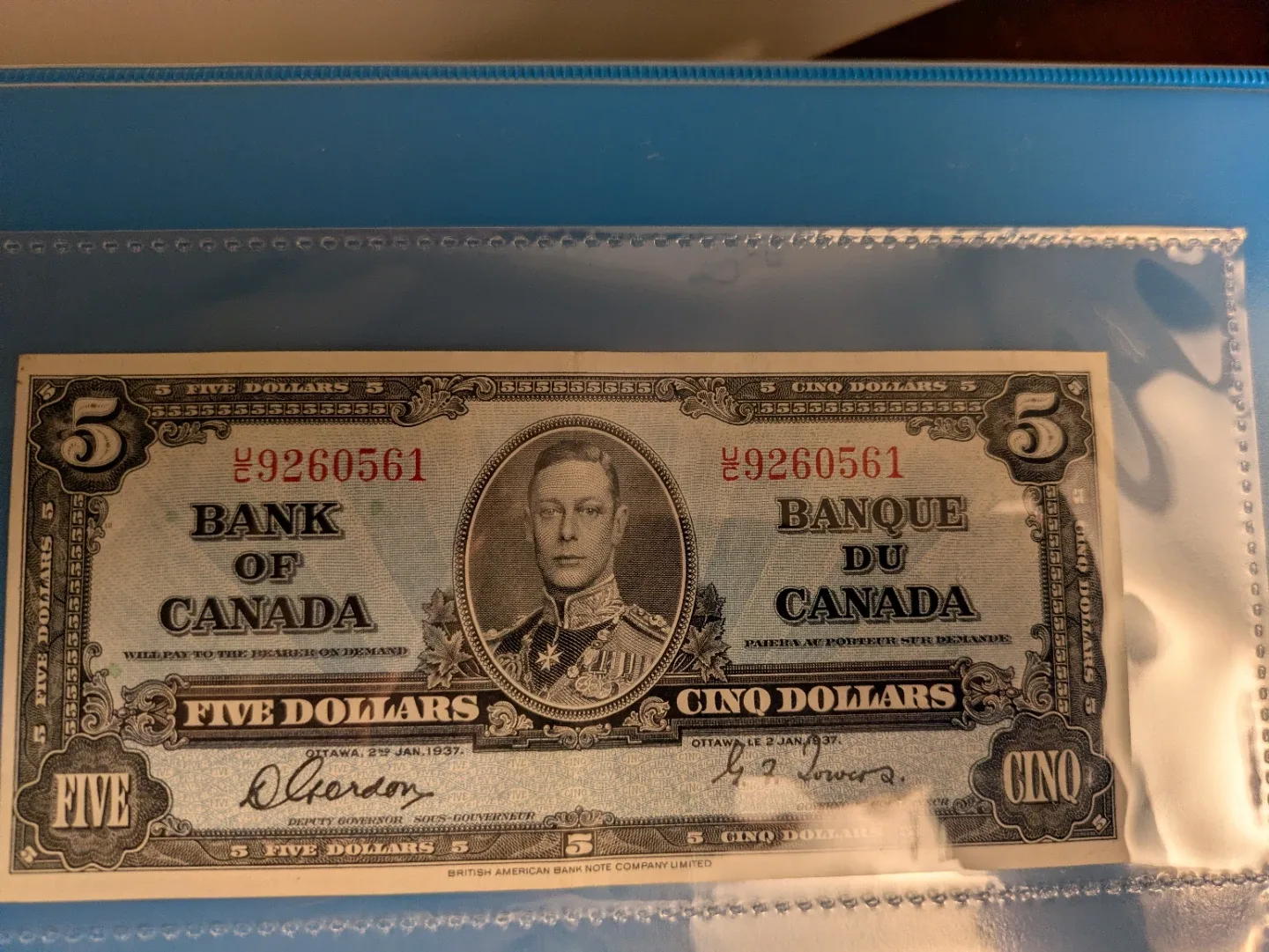 Bank of Canada 5 Dollar Bill - 1937 Series