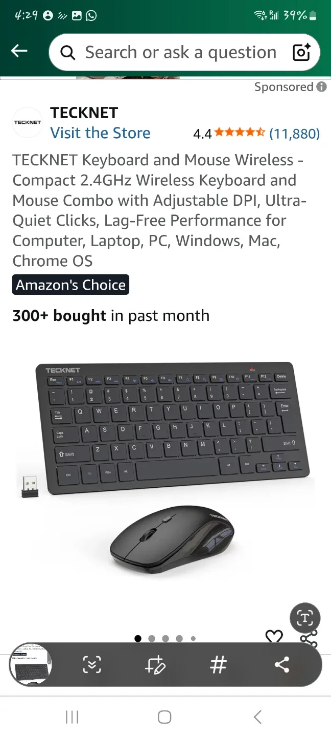 TECKNET Wireless Keyboard and Mouse Combo - NEW thumbnail