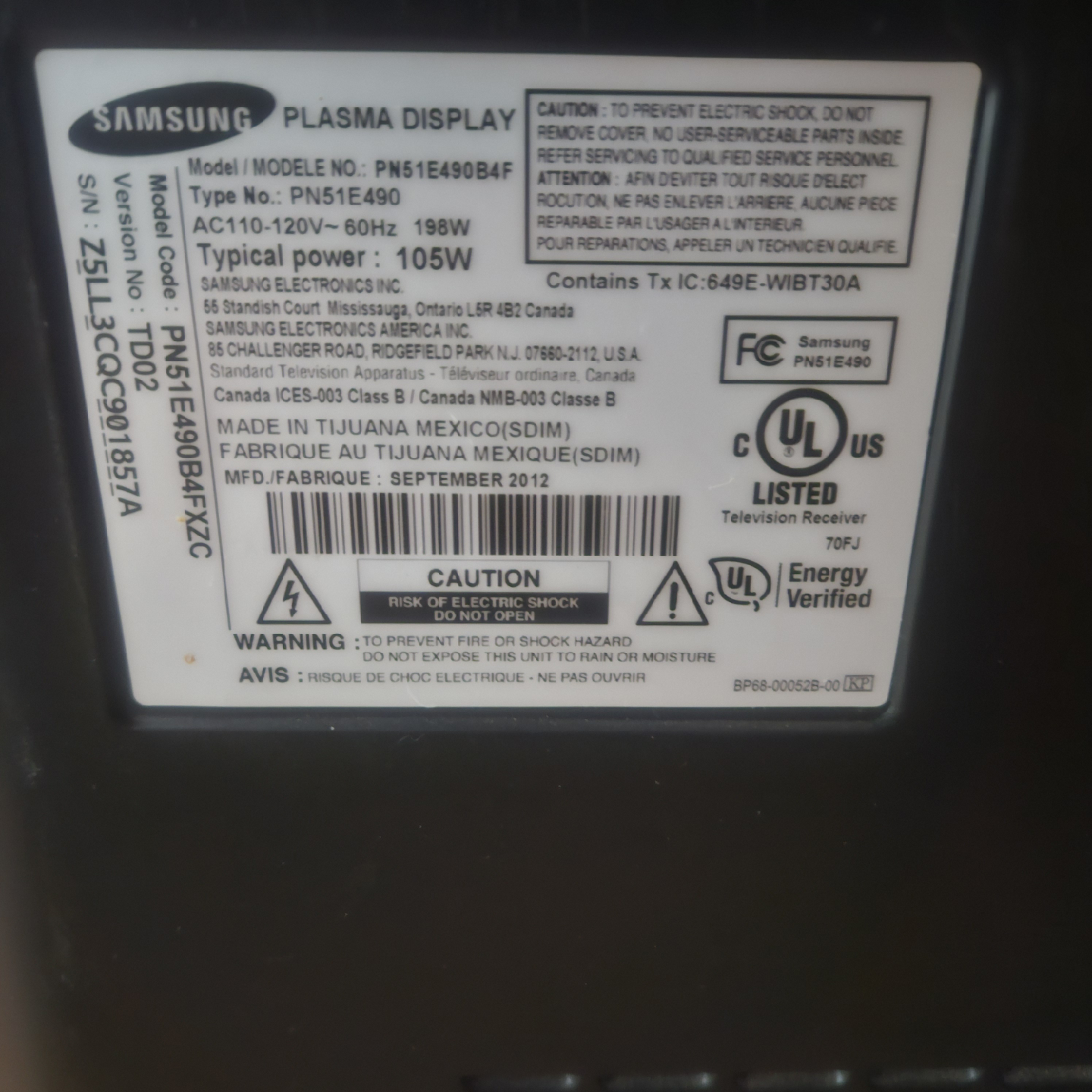 Samsung 55" Plasma TV - photo 3