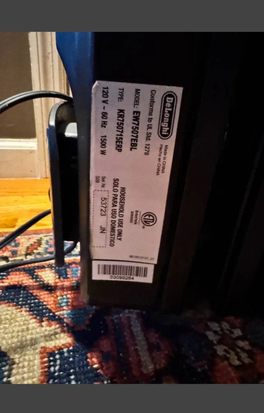 (FREE DELIVERY) DeLonghi EW7507EBL Oil Filled Radiator Heater image indicator(2)