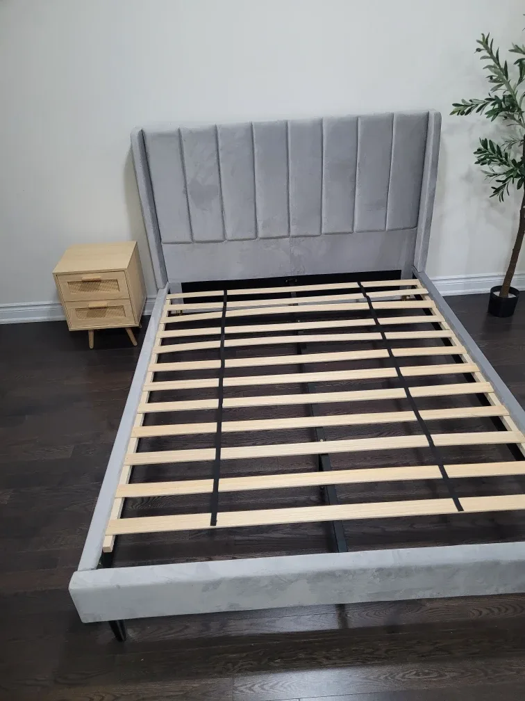 Grey Velvet Queen Bed Frame