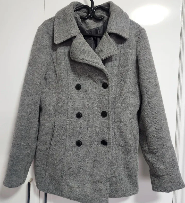 Grey Wool Blend Pea Coat  sz XL like new