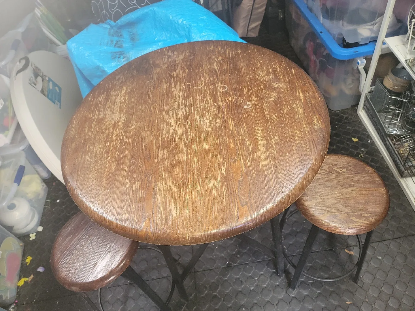 Round Wooden Pub Table with 2 Stools image indicator(2)