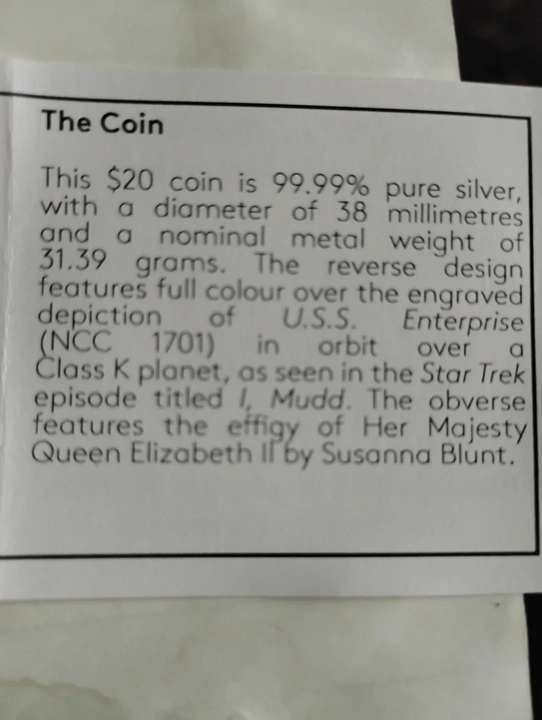 2016 Star Trek Enterprise $20 Fine Silver Coin image indicator(2)