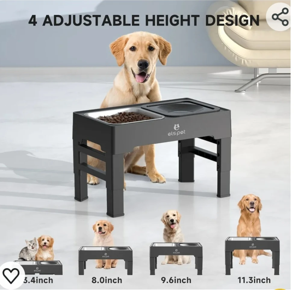 ELS PET Elevated Dog Bowls 4 Heights Adjustable, Raised Dog ... - photo 3