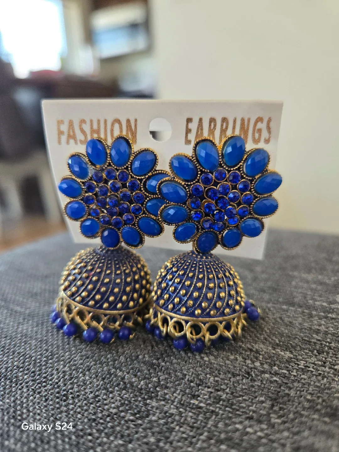 Fashion Earrings - Blue Jhumka Style