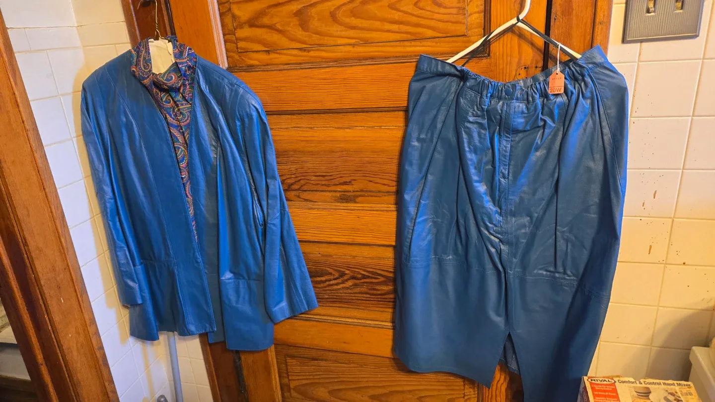 Leather Skirt & Jacket Set - Blue