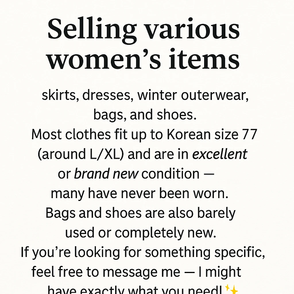 Women's Skirts, Dresses, Outerwear, Bags & Shoes (L/XL)