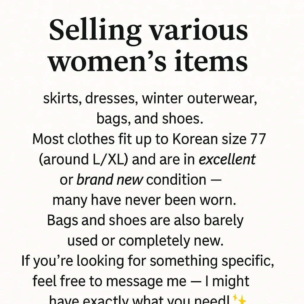 Women's Skirts, Dresses, Outerwear, Bags & Shoes (L/XL)
