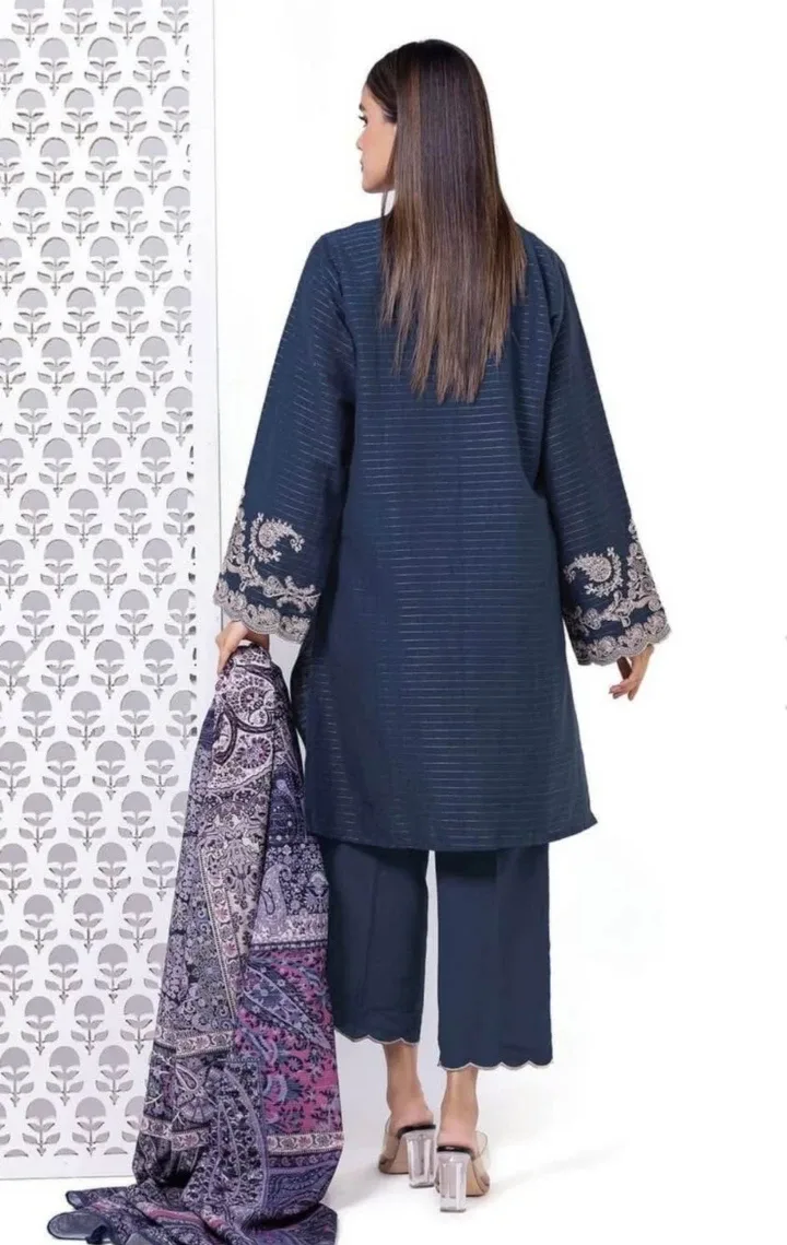 Khaadi's Blue Embroidered Shalwar Kameez with Shawl image indicator(2)