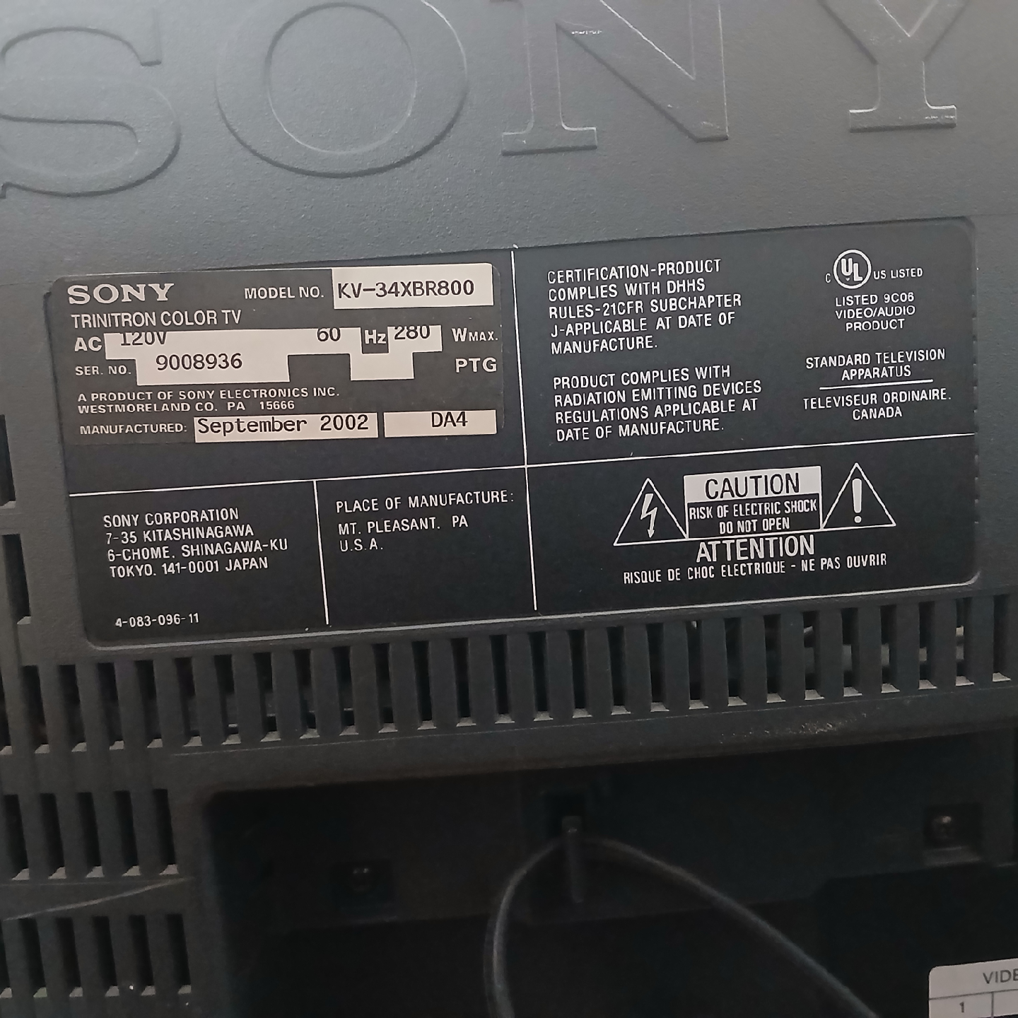 Sony Trinitron Color TV KV-34XBR800 - photo 2