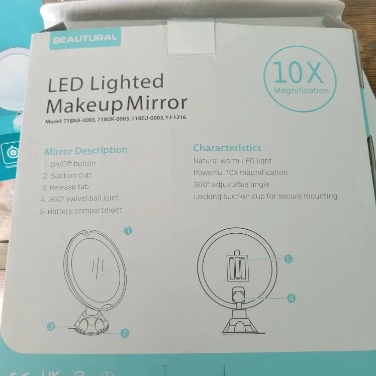 BEAUTURAL LED Lighted Makeup Mirror 10X Magnification image indicator(4)