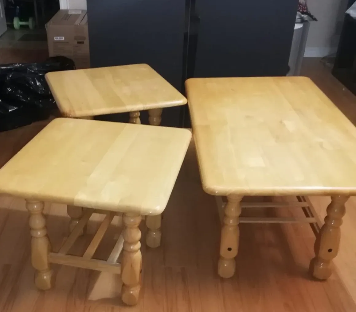 Wooden Coffee table and 2 side tables