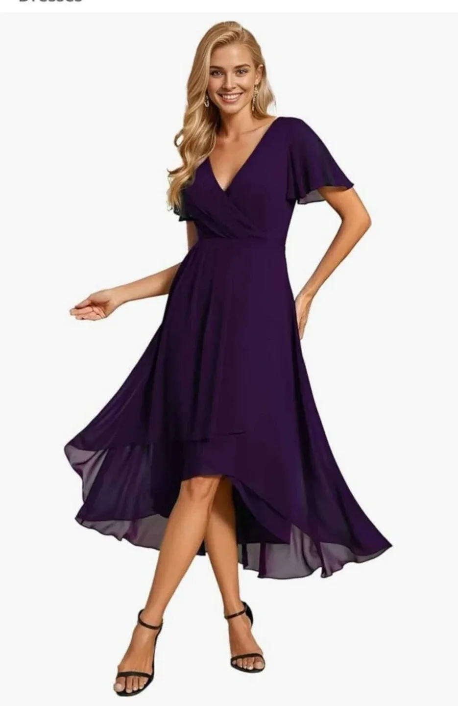 Alisapan Purple Chiffon V-Neck Dress image indicator(2)