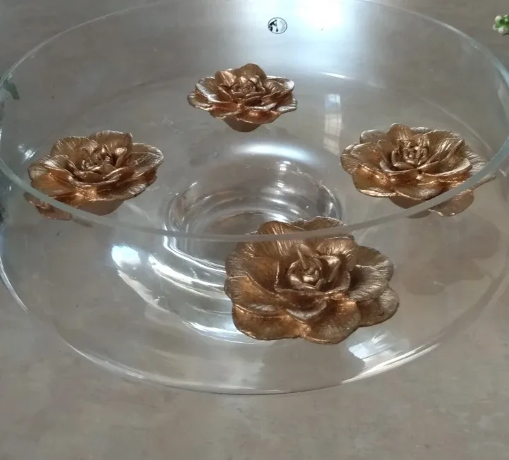 Large 3 Pcs Gold Rose Floating Candles Centerpiece image indicator(3)