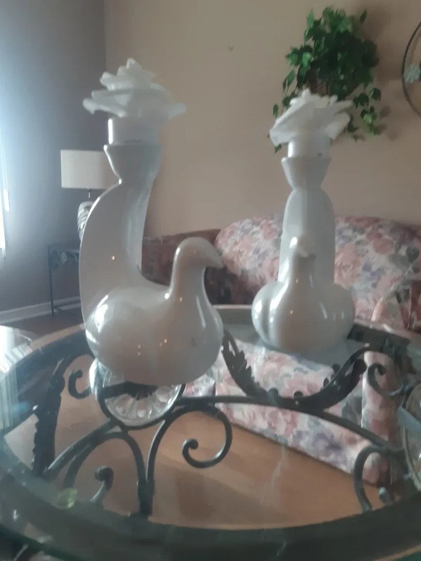White Ceramic Bird Candle Holders