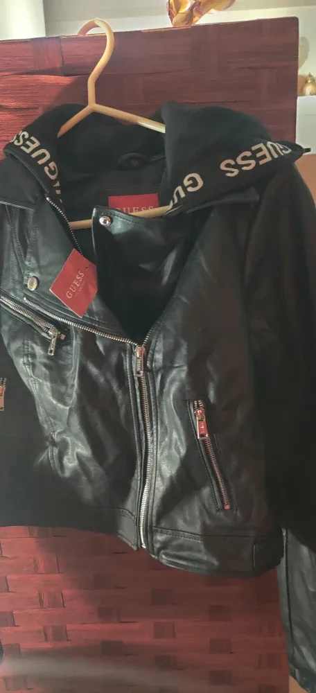 Guess Black Faux Leather Jacket - Size M