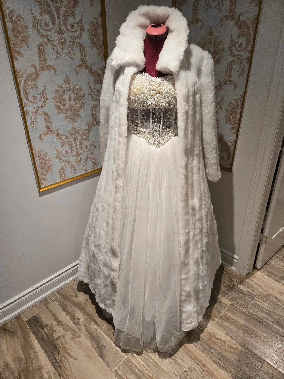 White Synthetic Faux Fur Coat & Dress image indicator(4)