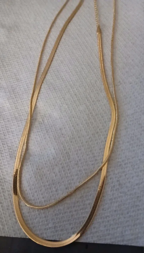 Gold Tone Herringbone Chain Necklace & Brooch Set image indicator(4)