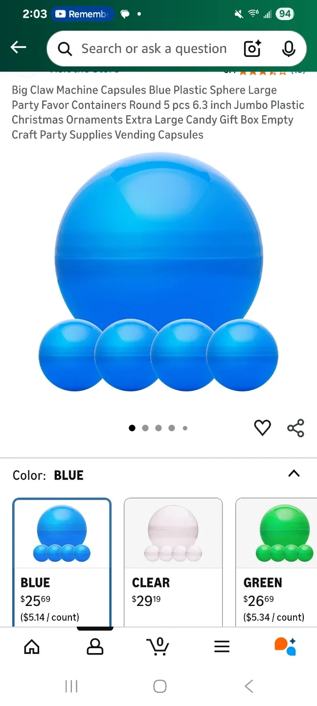 Big Claw Machine Capsules - Blue - 5 pcs image indicator(4)