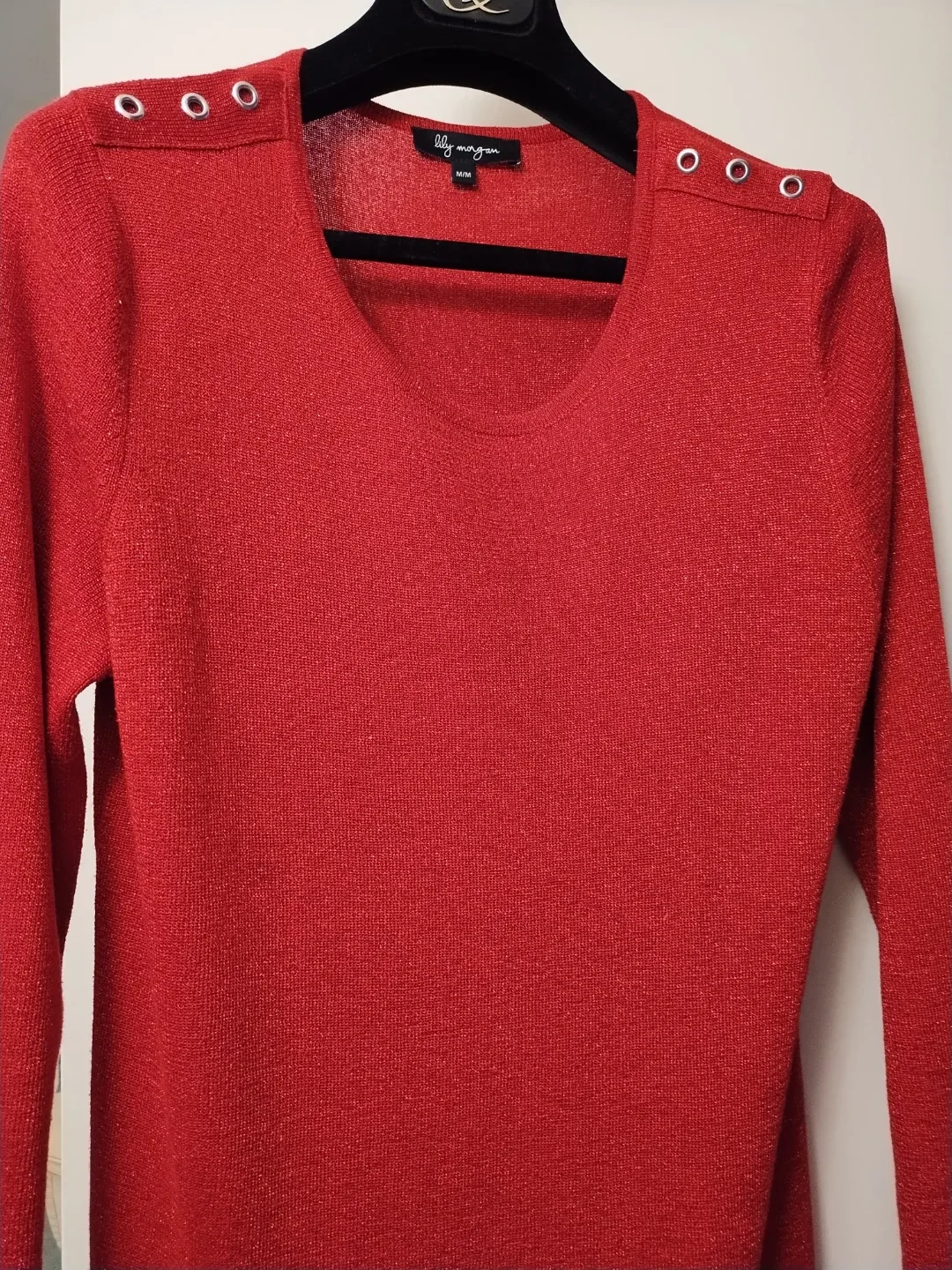 🥕Lily Morgan Red Metallic Top - Size M/M thumbnail