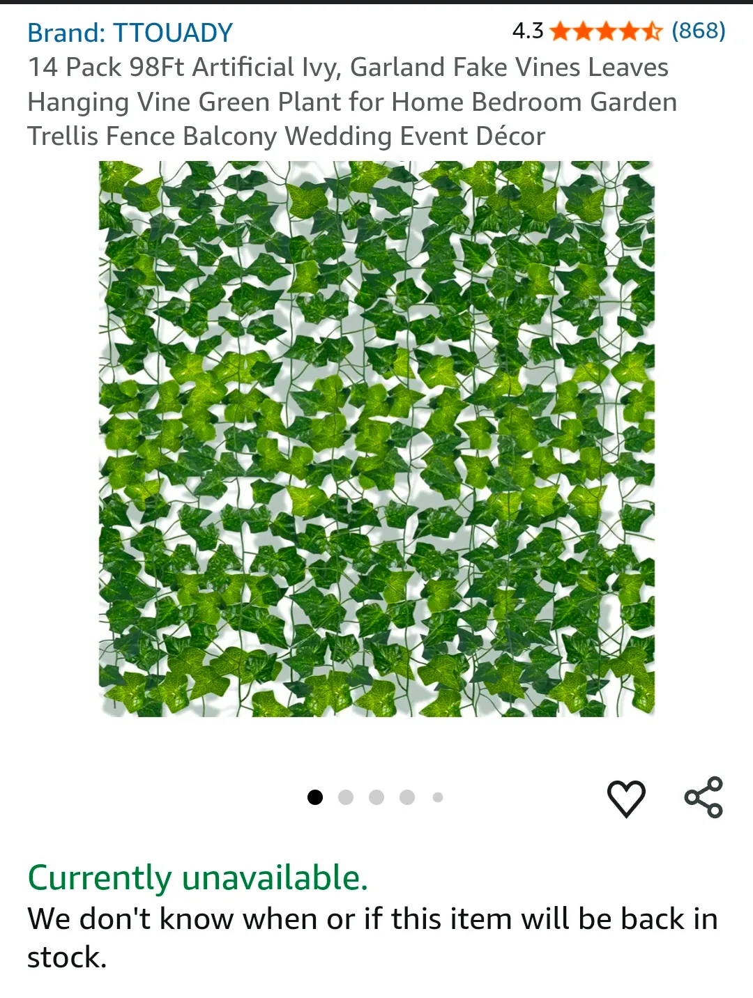 TTQUADY Artificial Ivy - 8 Pcs image indicator(2)