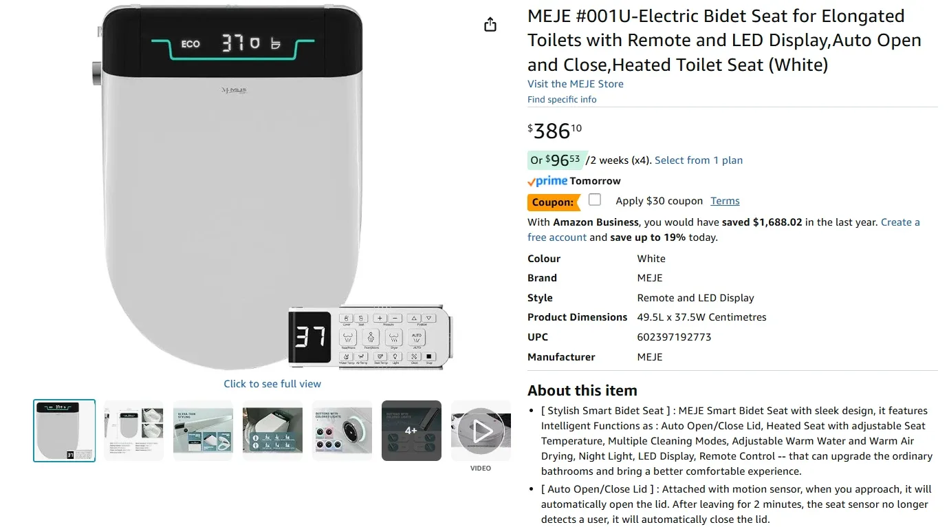 Smart Electric Heated Bidet Seat with Remote Control BNIB image indicator(2)