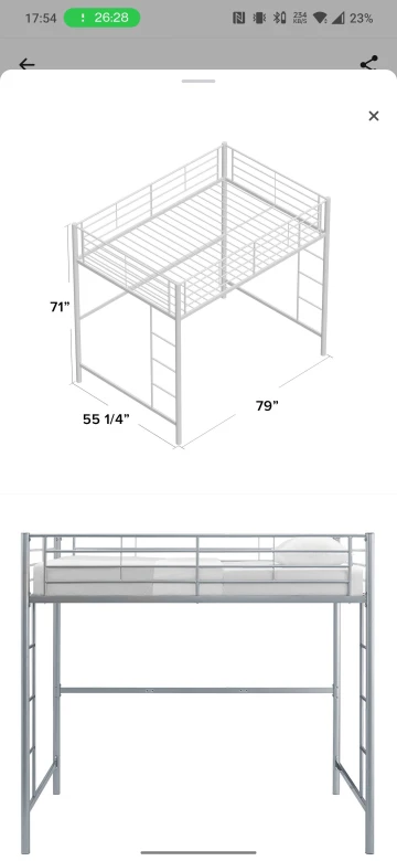 Silver Metal Loft Bed (Twin Size) - photo 3