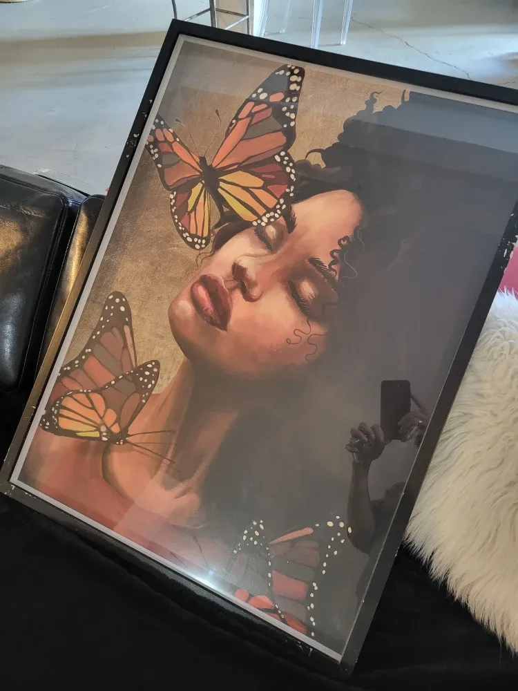 Large, Framed Wall Print. Lovely Woman/Butterflies 🦋  32" × 24"