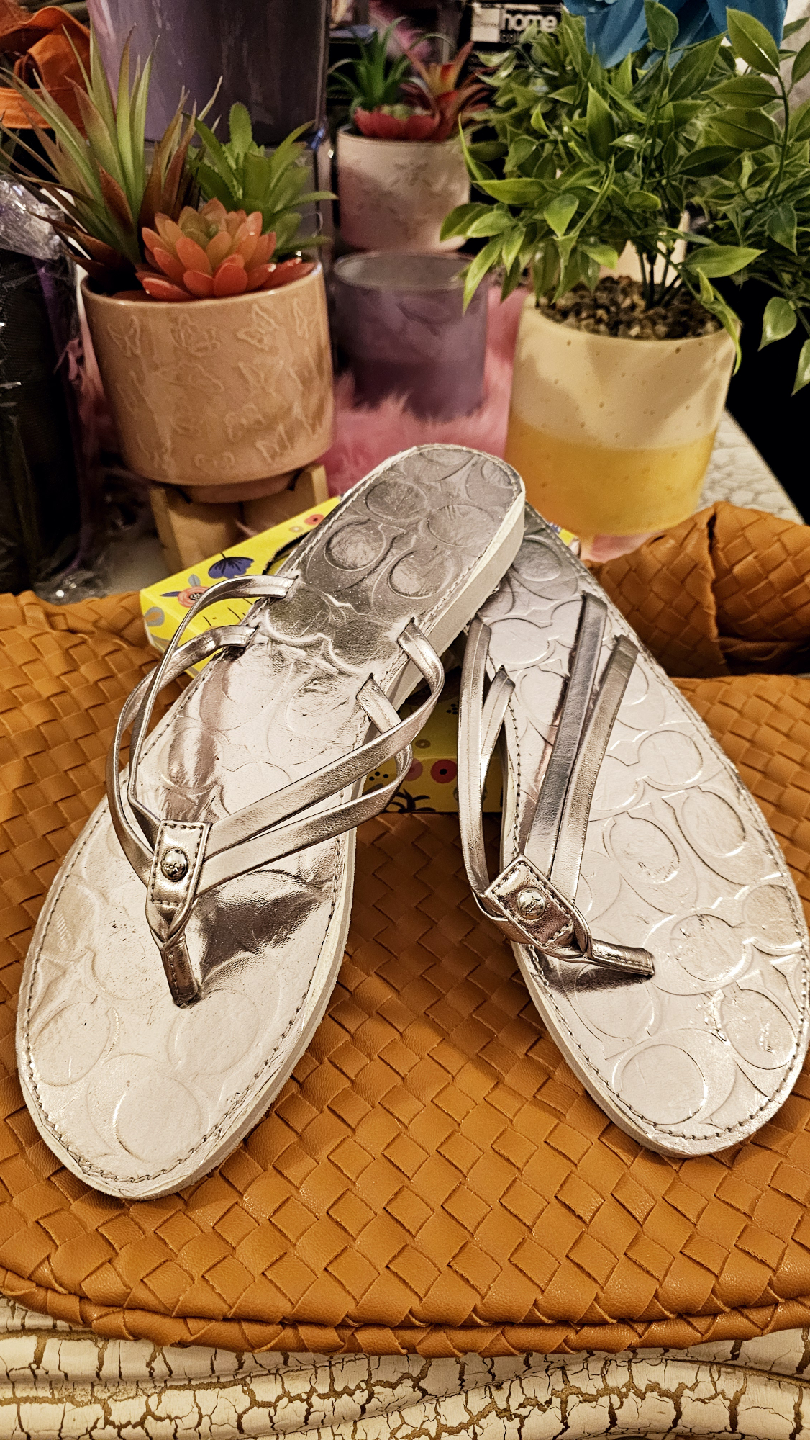 Coach Silver Flip Flops