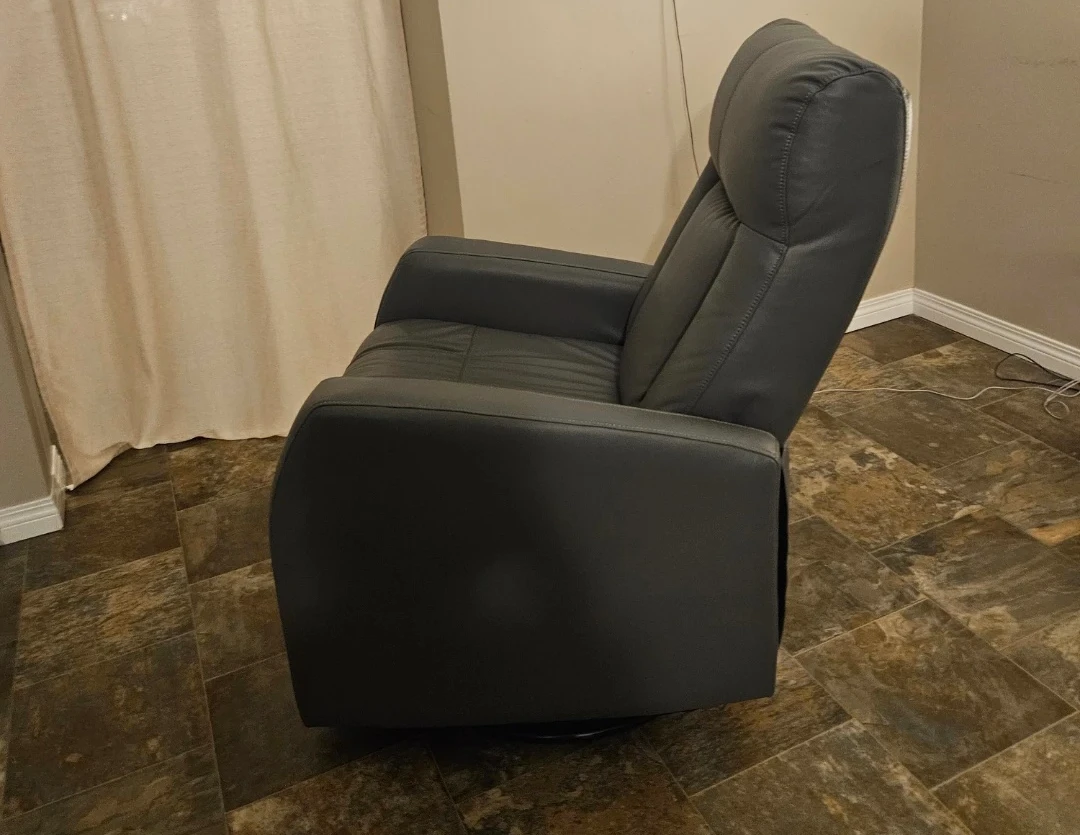 Grey Leather Swivel Recliner/ Glider Chair - photo 5