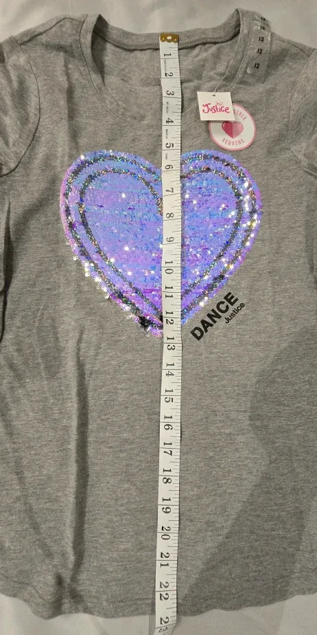NEW! Justice Girl's Grey Flip Sequin Heart Top!- Size 12 Youth image indicator(2)