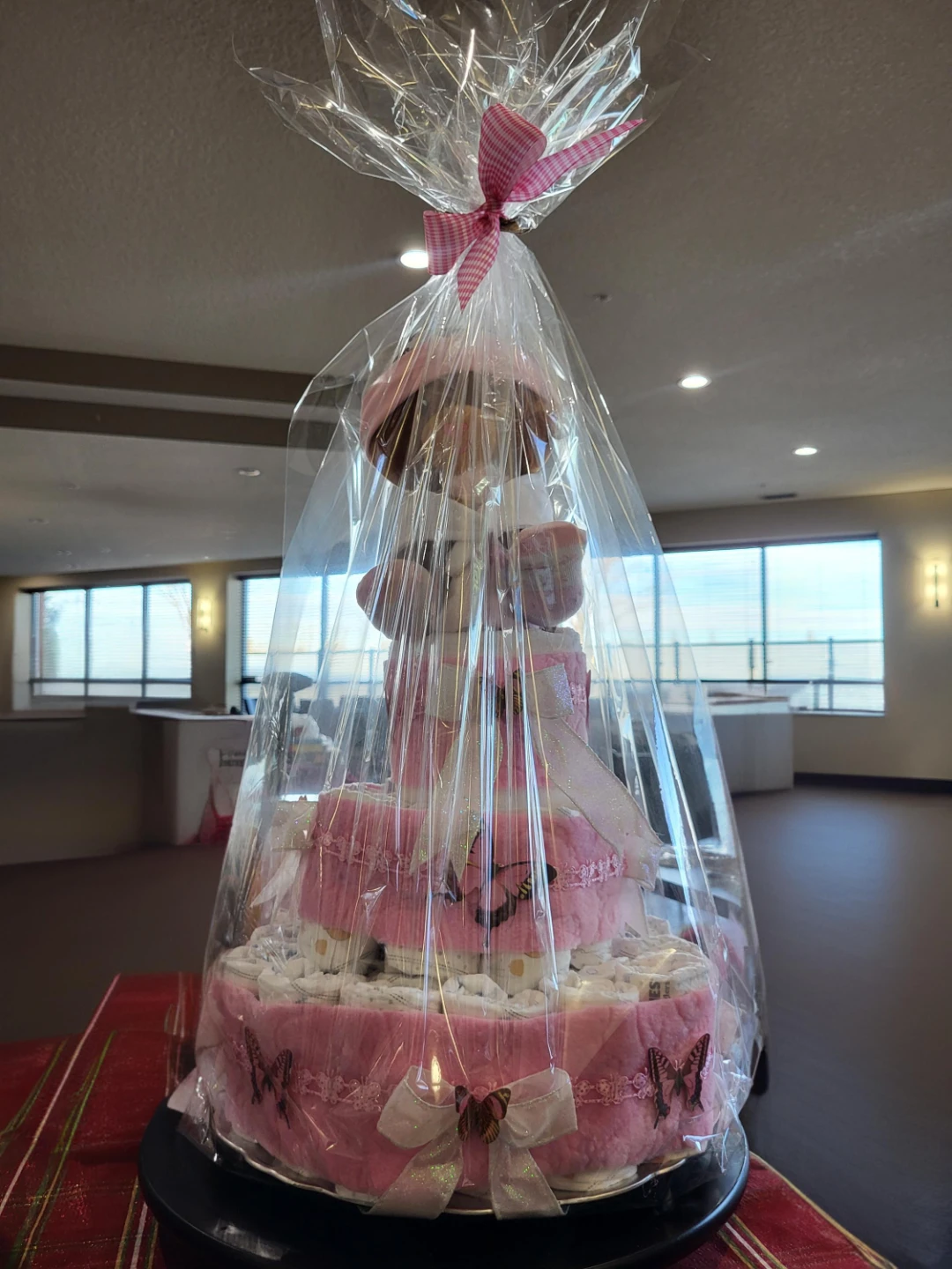 Pink Diaper Cake with Teddy Bear Topper - photo 2
