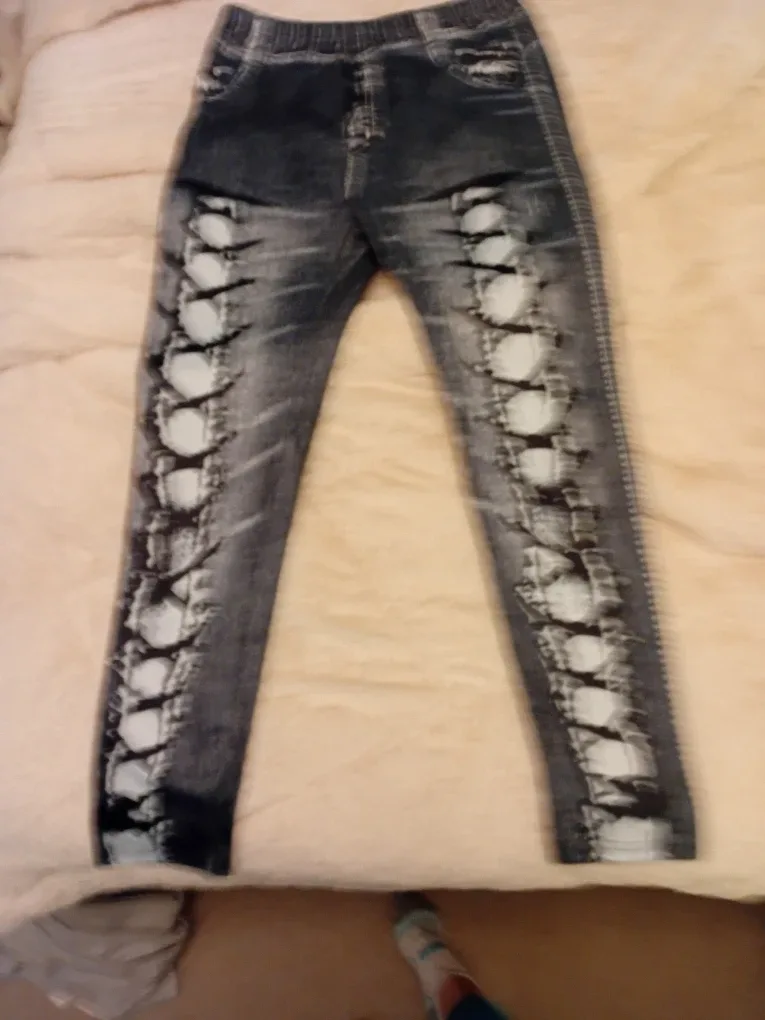 Distressed Denim Print Leggings