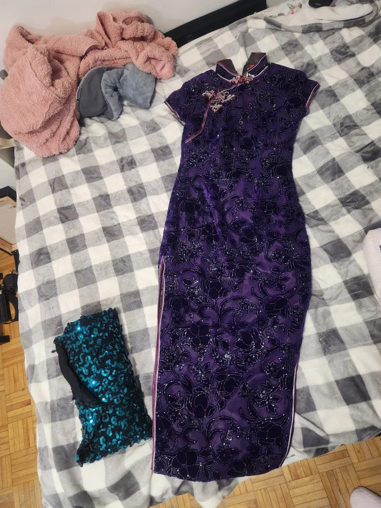 Purple Floral Cheongsam Dress image indicator(3)