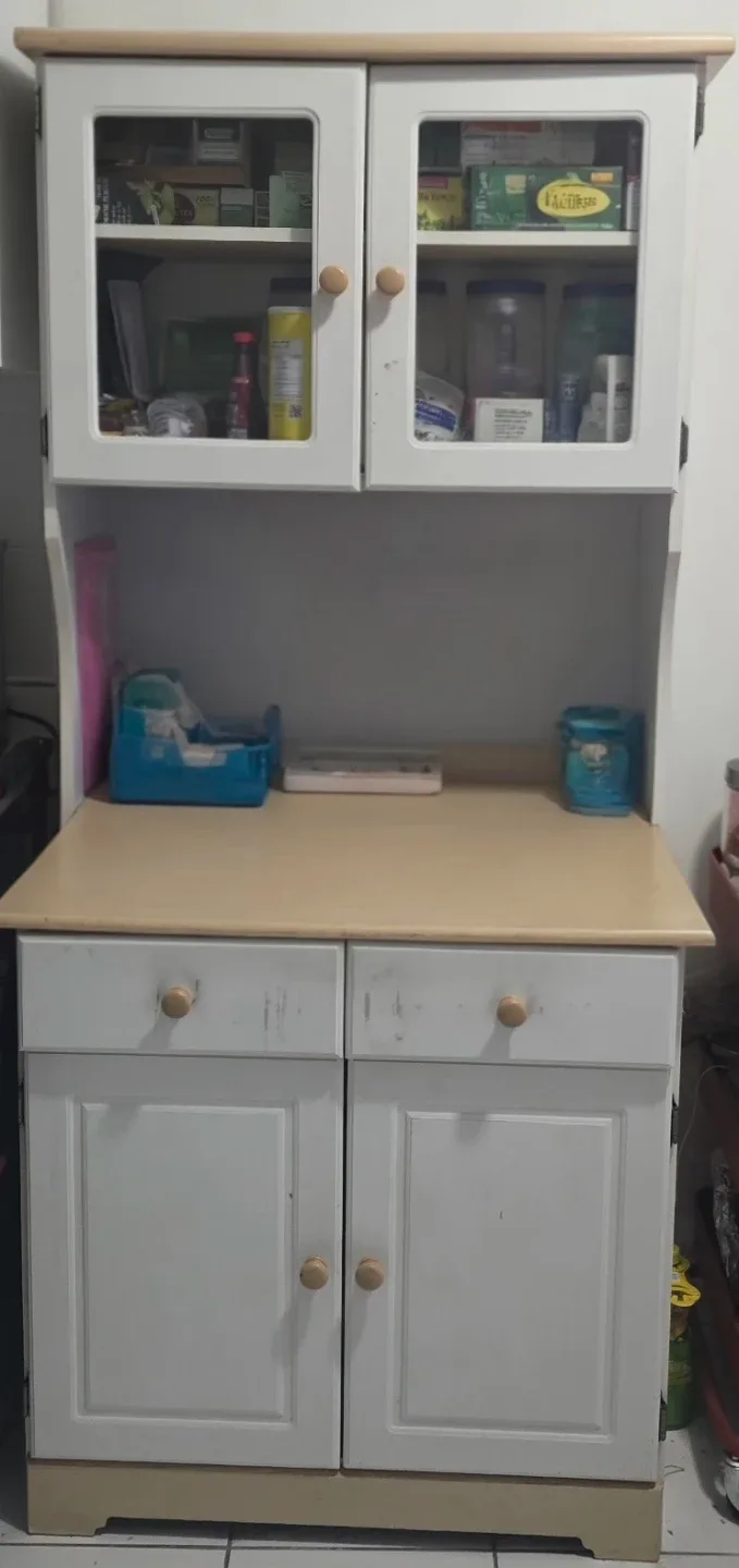 White Hutch with Glass Cabinets