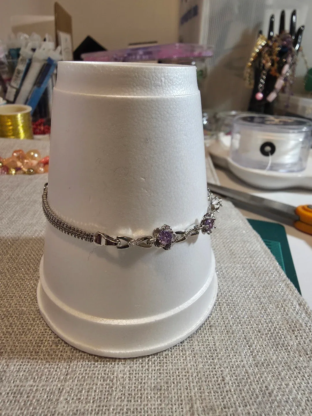 Silver Bracelet with Purple Flower Details image indicator(3)