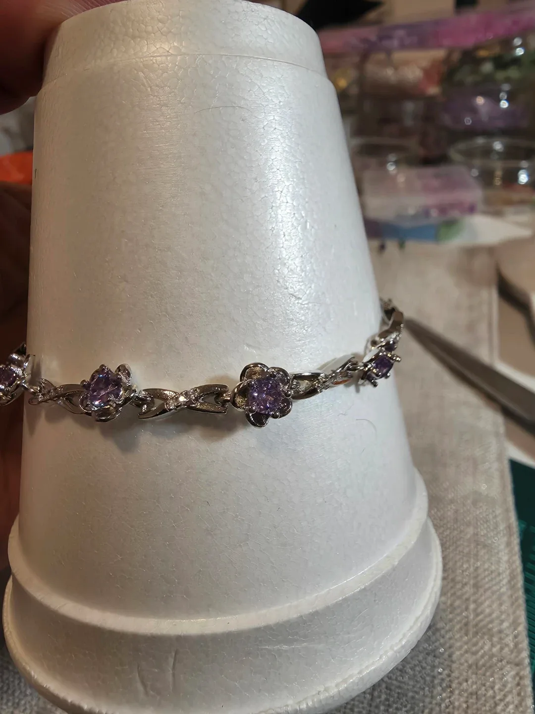 Silver Bracelet with Purple Flower Details image indicator(4)