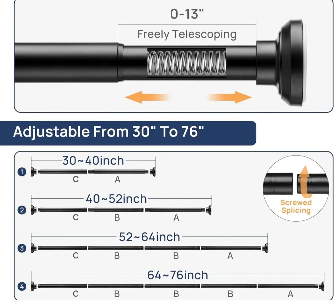 Adjustable Black Shower Curtain Rod Multifunctional 30"-76" image indicator(3)