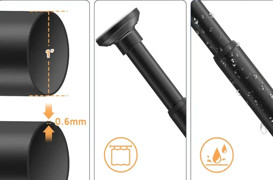 Adjustable Black Shower Curtain Rod Multifunctional 30"-76" image indicator(8)