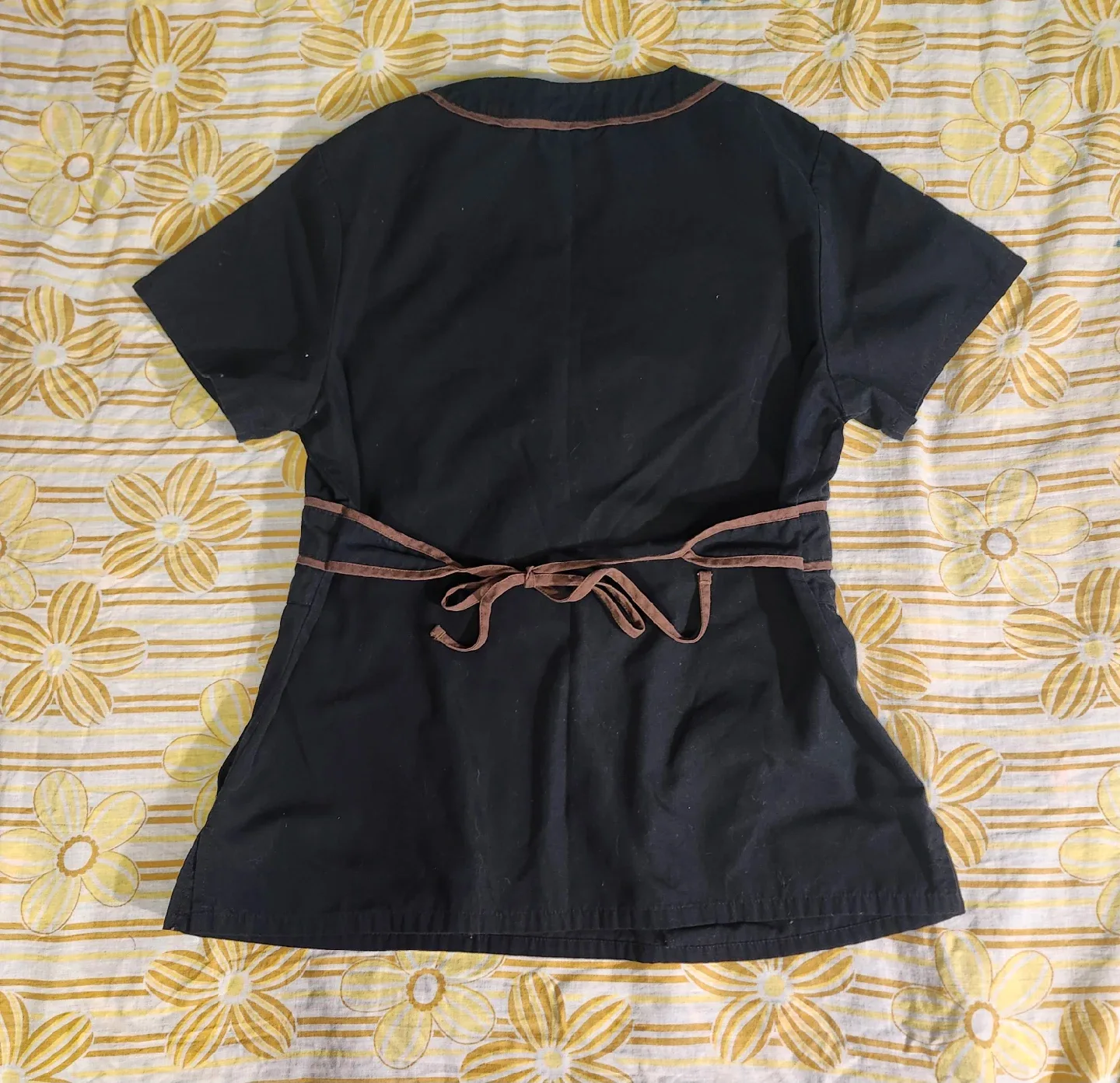 y2k black and brown embroidered floral babydoll scrub top image indicator(2)