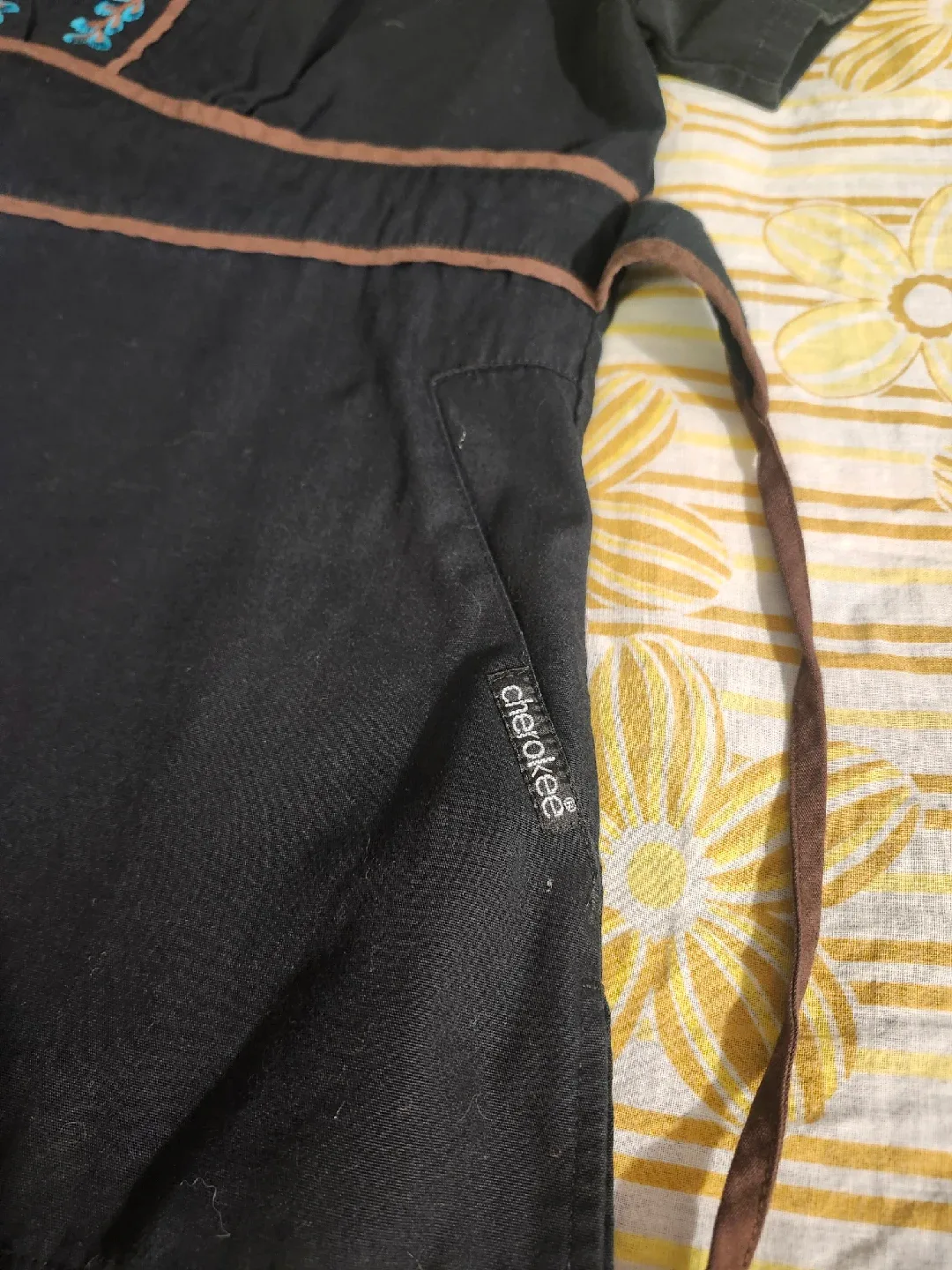 y2k black and brown embroidered floral babydoll scrub top image indicator(4)