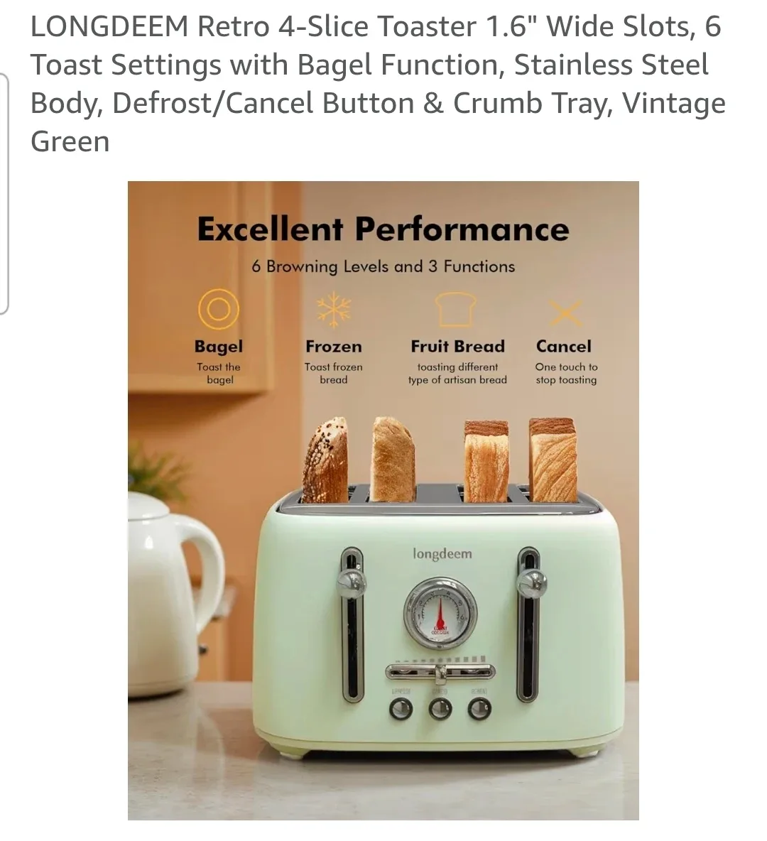 Longdeem Retro 4-Slice Toaster - black image indicator(2)